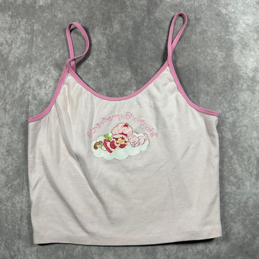 Strawberry Shortcake Pink Graphic Camisole Top Womens L Y2K Coquette Baby Tee